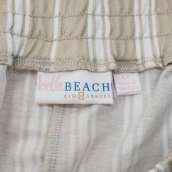 Belle Beach by Kim Gravel Crop Pull On Pants Womens LP PL Petite Tan Stripe F05X - Picture 4 of 9